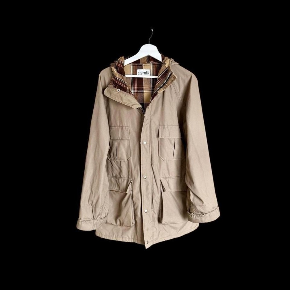 Vintage 80's Schott Plaid Lined Field Jacket Beige‎ Pockets Gorpcore Men's Large
